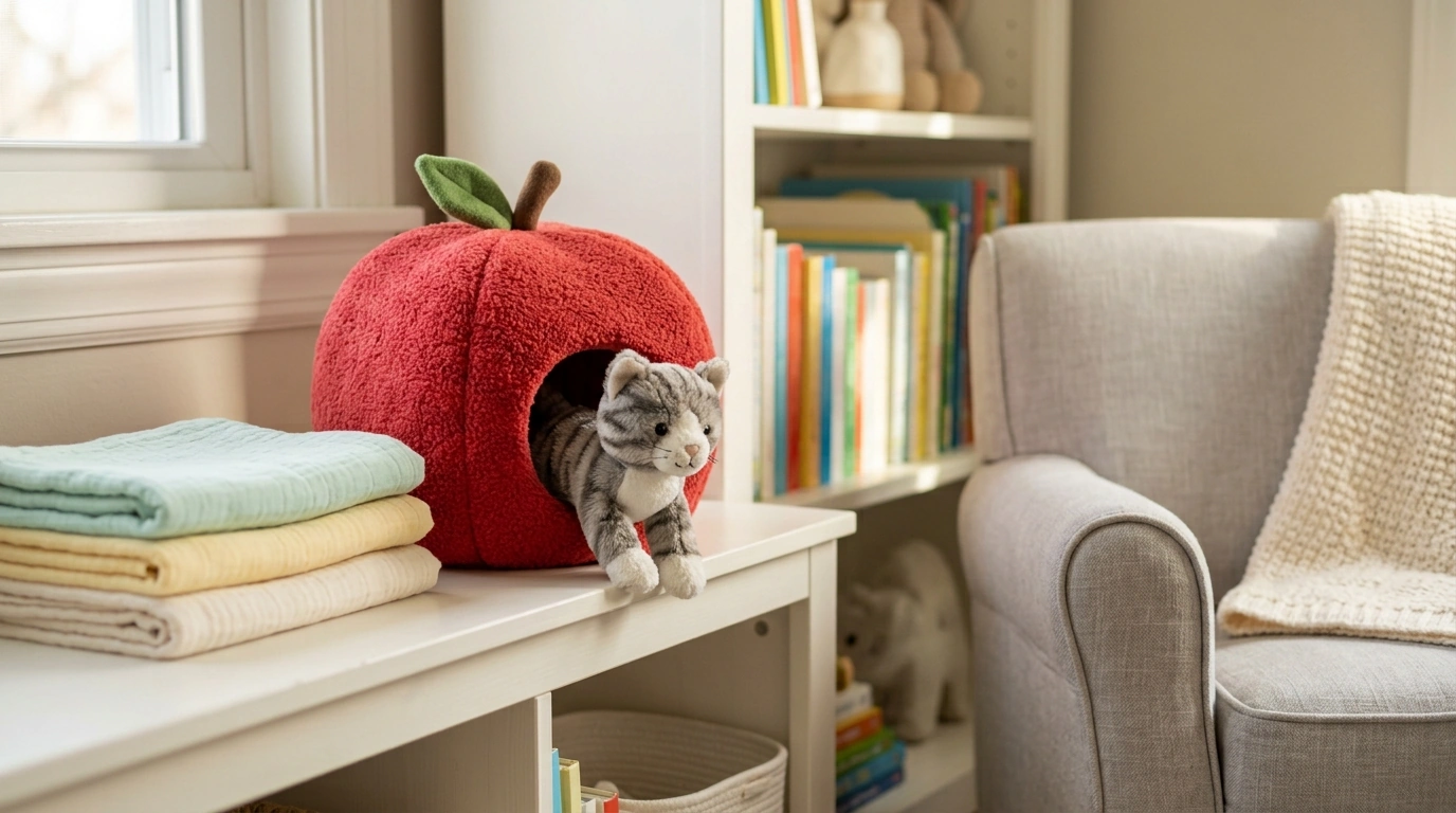Apple House Kitten Plush: Detachable Cat Surprise
