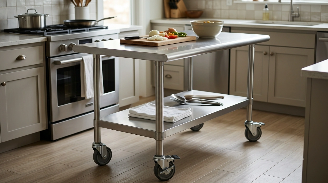 Stainless Steel Work Table with Wheels: Prep Anywhere