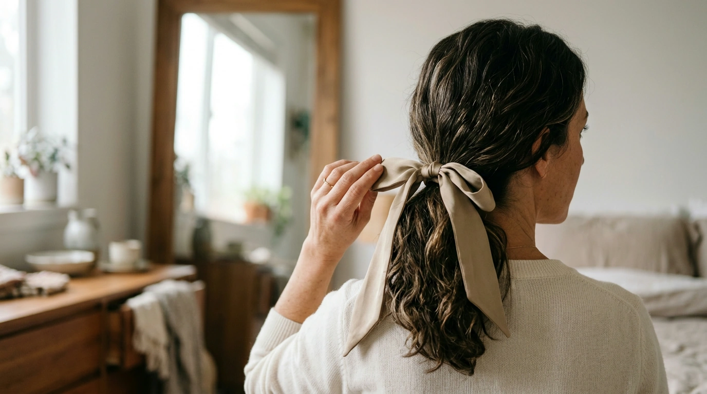 How to Style a Nude Silk Satin Hair Scarf Ribbon