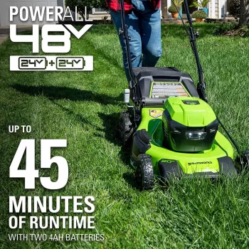 Cordless Lawn Mower: Dual Batteries, Rapid Charger, LEDs